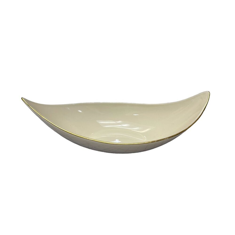 Lenox Ivory Porcelain Bowl With 24K Gold Trim - Boat-Shaped Serving Dish - USA